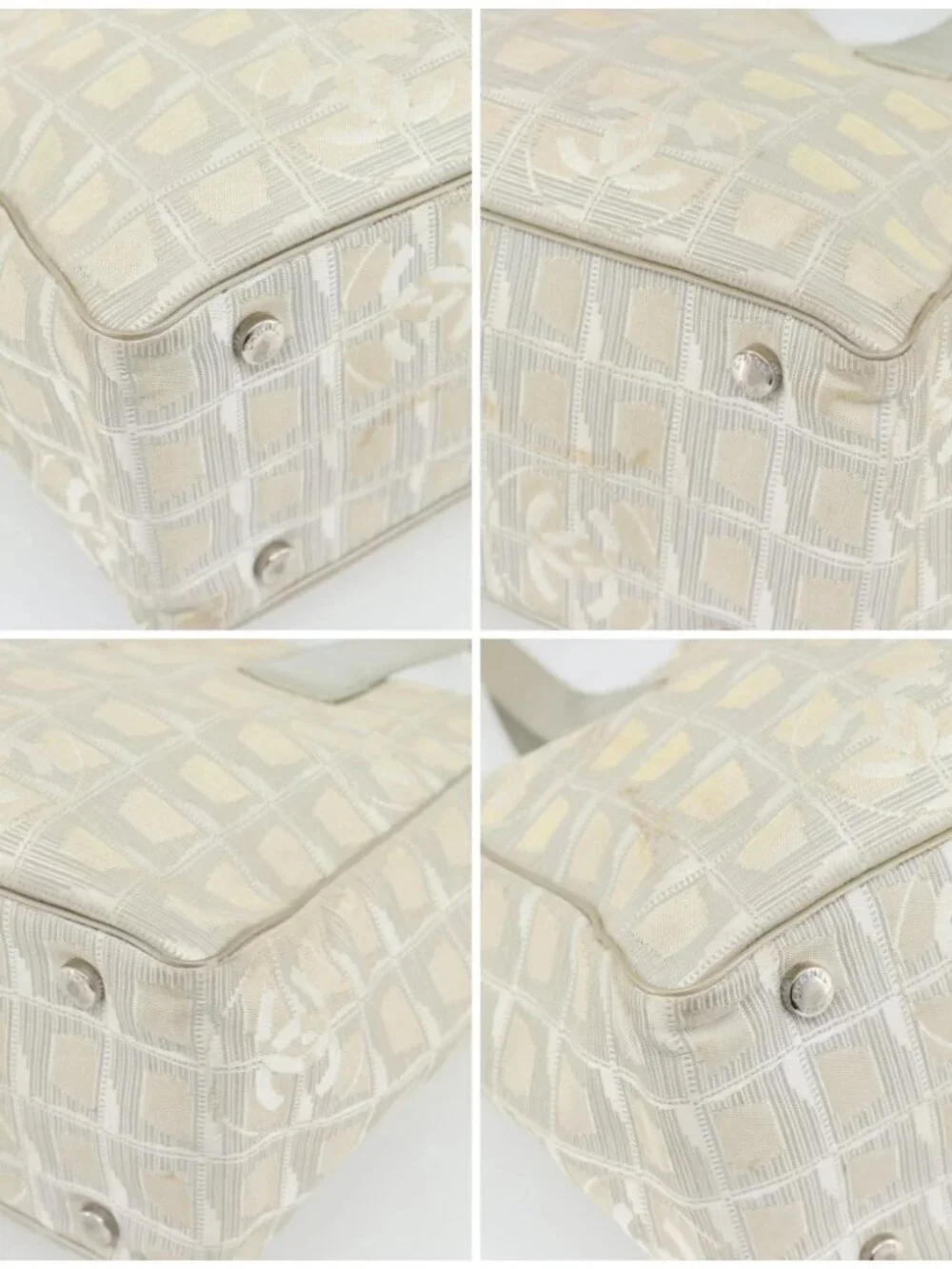 CHANEL New Travel Line Tote Bag Nylon Beige Silver CC Auth 180920
